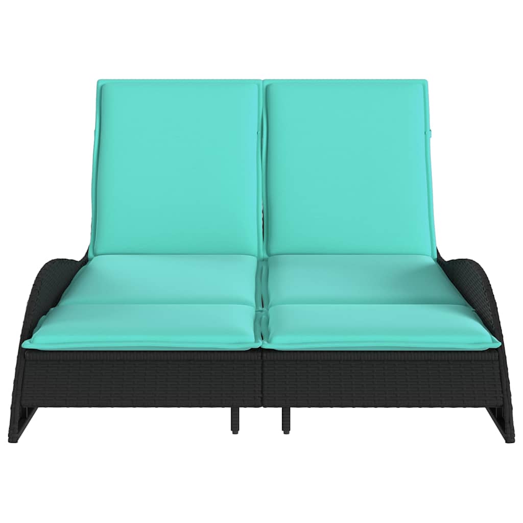 fekete polyrattan napozóágy párnákkal 114 x 205 x 73 cm