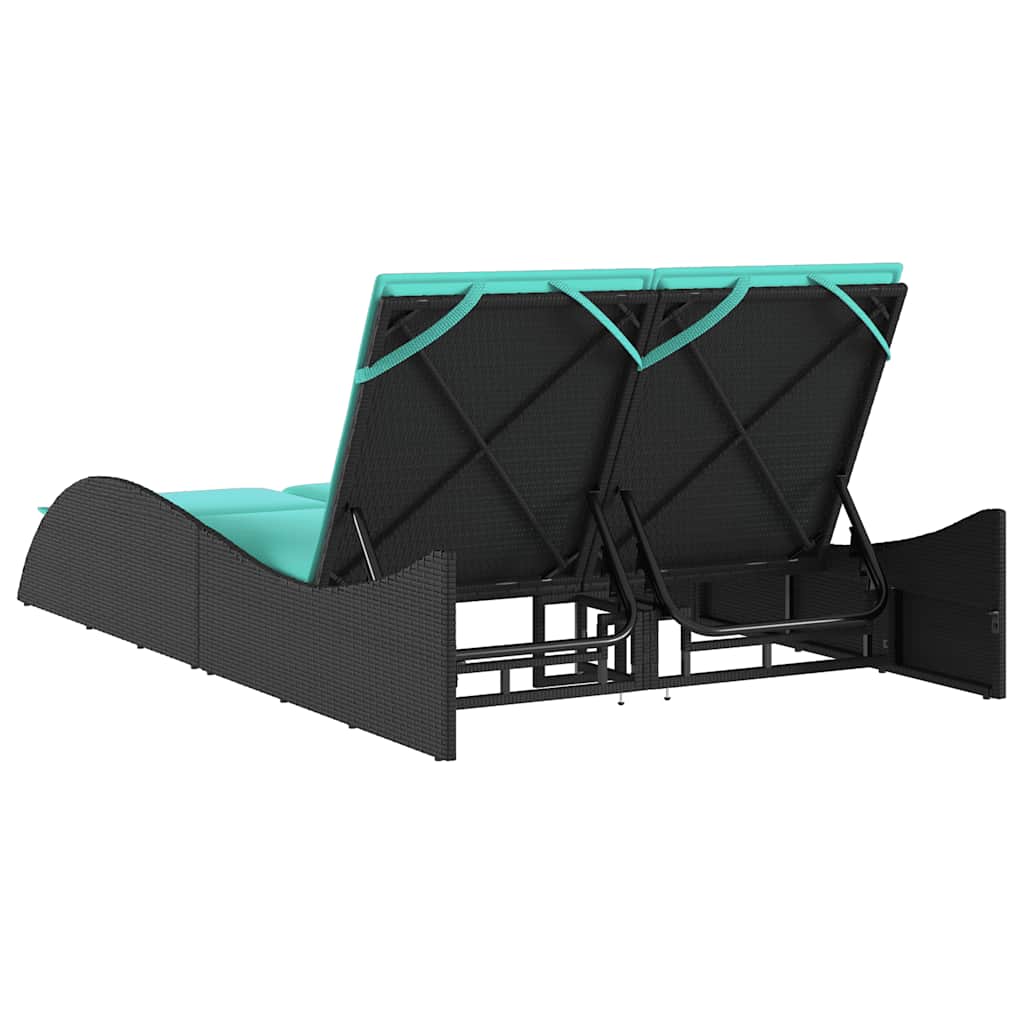 fekete polyrattan napozóágy párnákkal 114 x 205 x 73 cm