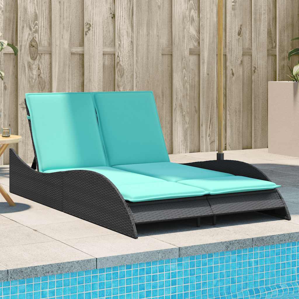 fekete polyrattan napozóágy párnákkal 114 x 205 x 73 cm