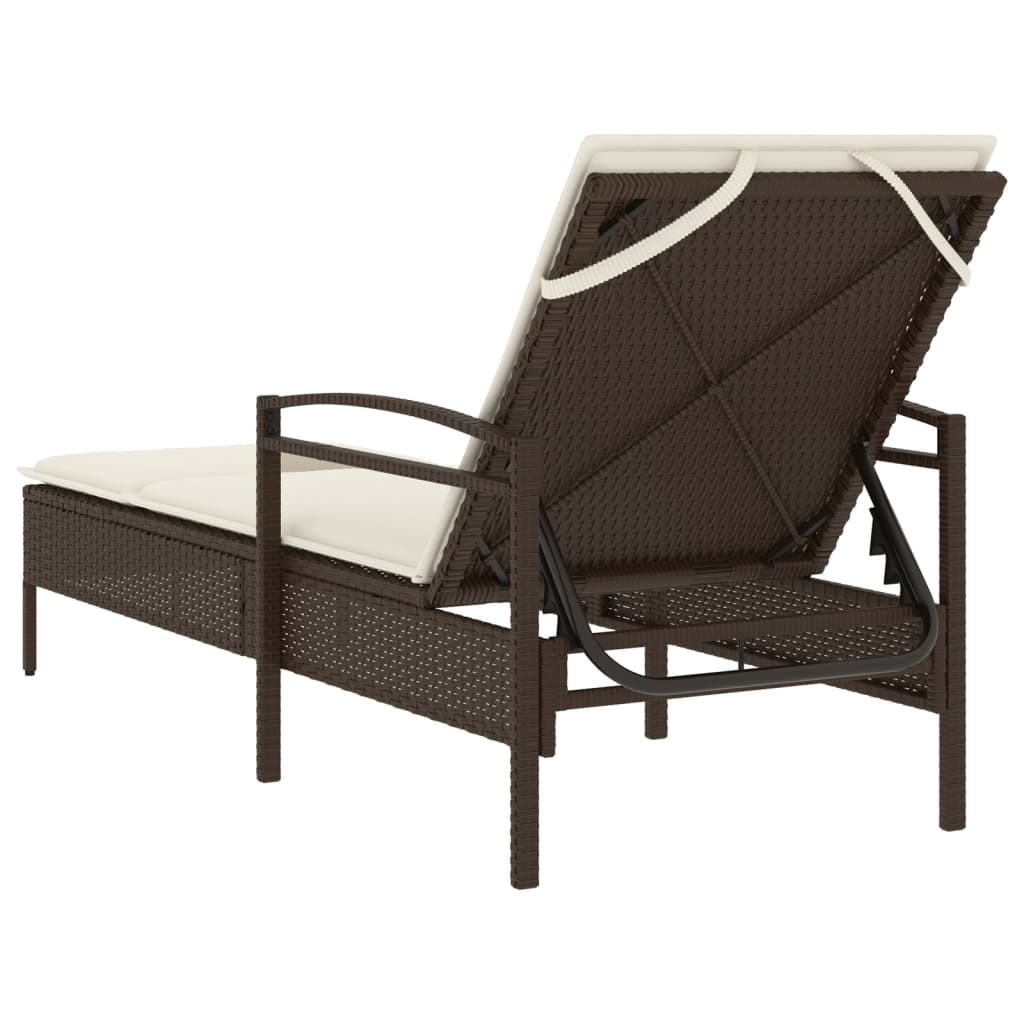barna polyrattan napozóágy párnával 63x200x81 cm