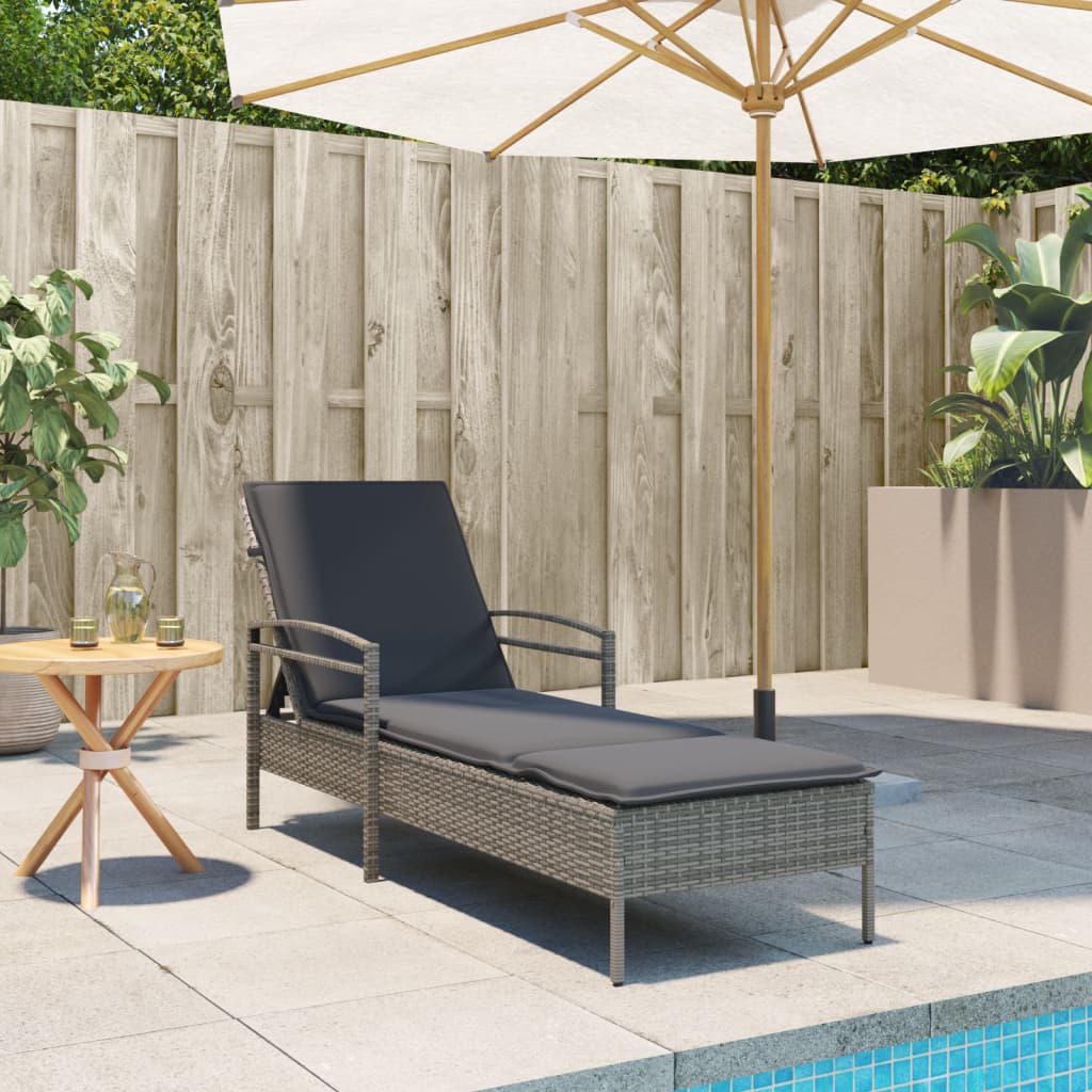 szürke polyrattan napozóágy párnával 63x200x81 cm