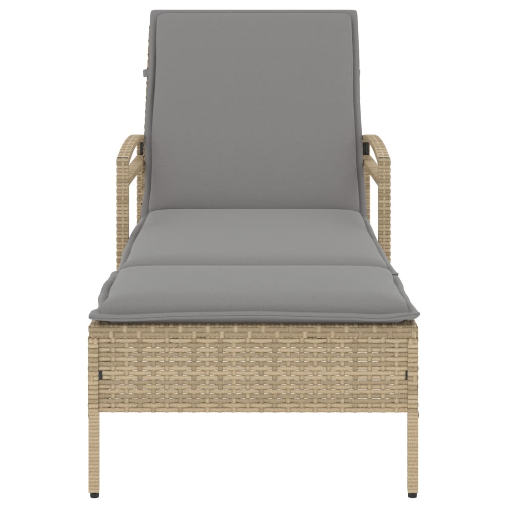 bézs polyrattan napozóágy párnával 63x200x81 cm