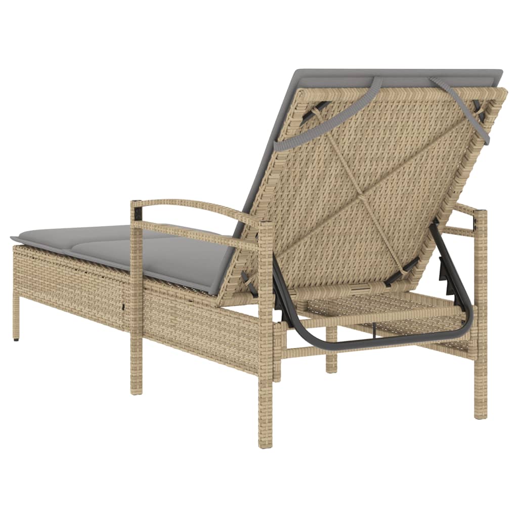 bézs polyrattan napozóágy párnával 63x200x81 cm