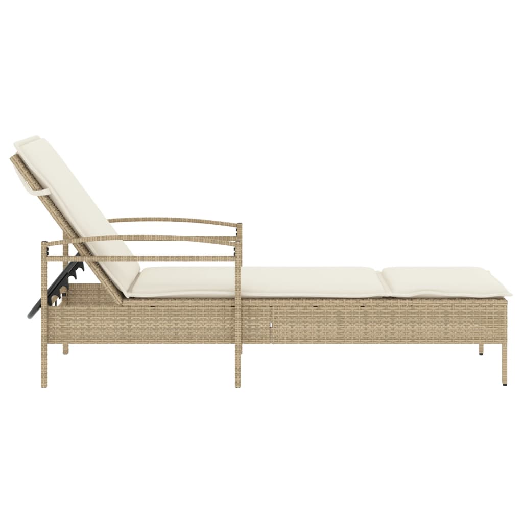 bézs polyrattan napozóágy párnával 63x200x81 cm