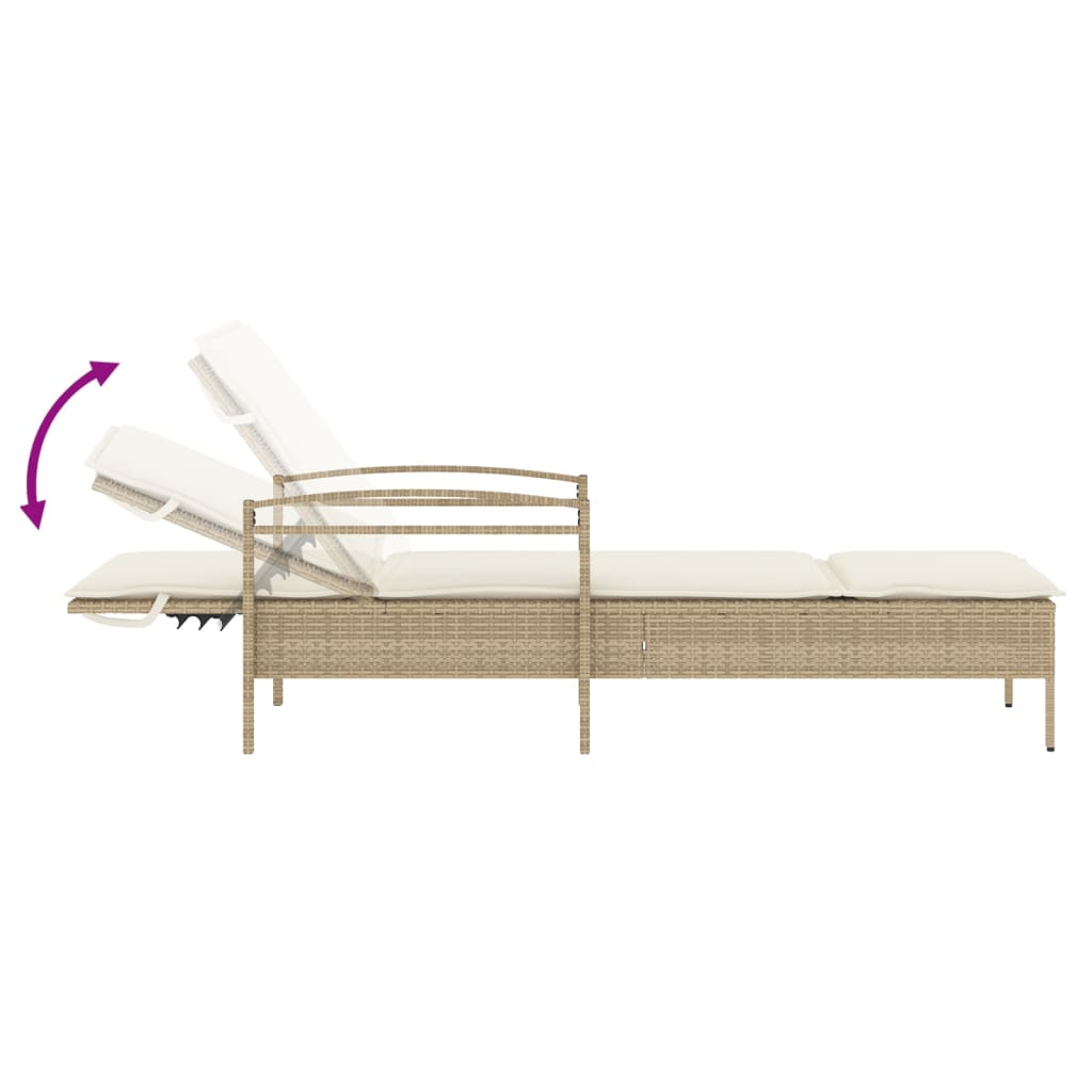 bézs polyrattan napozóágy párnával 63x200x81 cm
