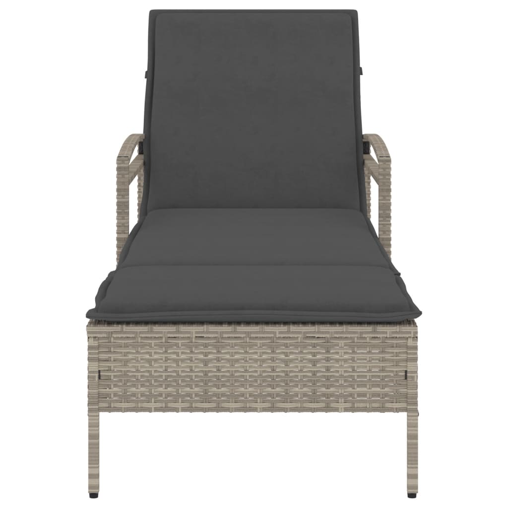 világosszürke polyrattan napozóágy párnával 63x200x81 cm