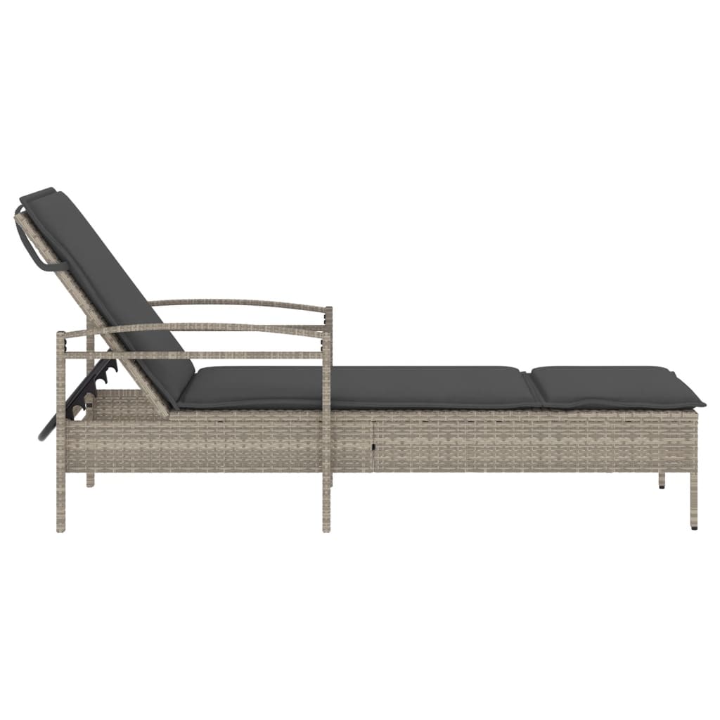 világosszürke polyrattan napozóágy párnával 63x200x81 cm