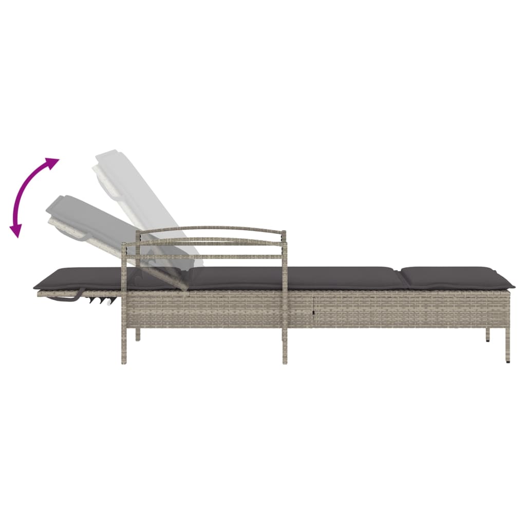 világosszürke polyrattan napozóágy párnával 63x200x81 cm