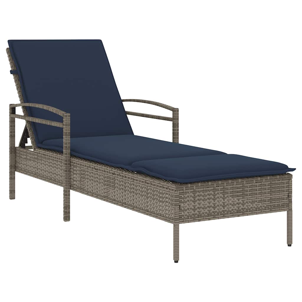 | Napozó | párnával 1-személy Szürke 63 x 200 x 81 cm polirattan