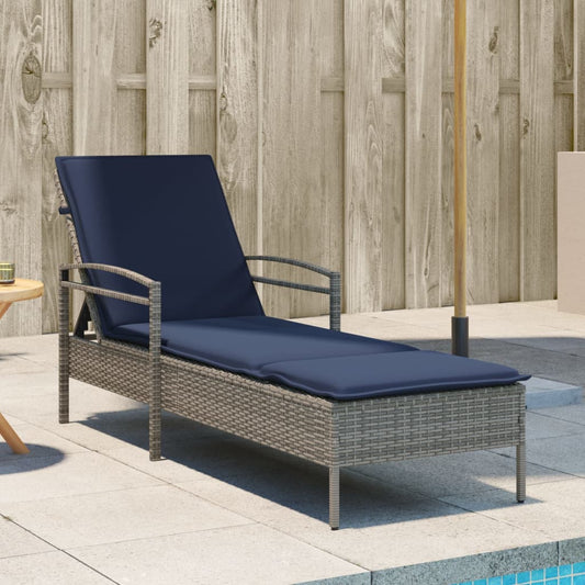 | Napozó | párnával 1-személy Szürke 63 x 200 x 81 cm polirattan