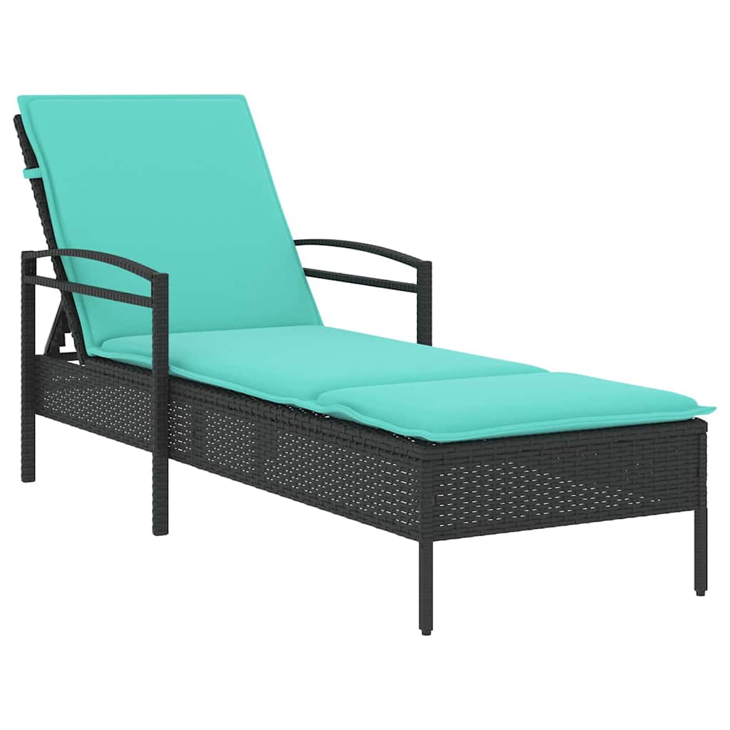 | Napozó | párnával 1-személy Fekete 63 x 200 x 81 cm polirattan