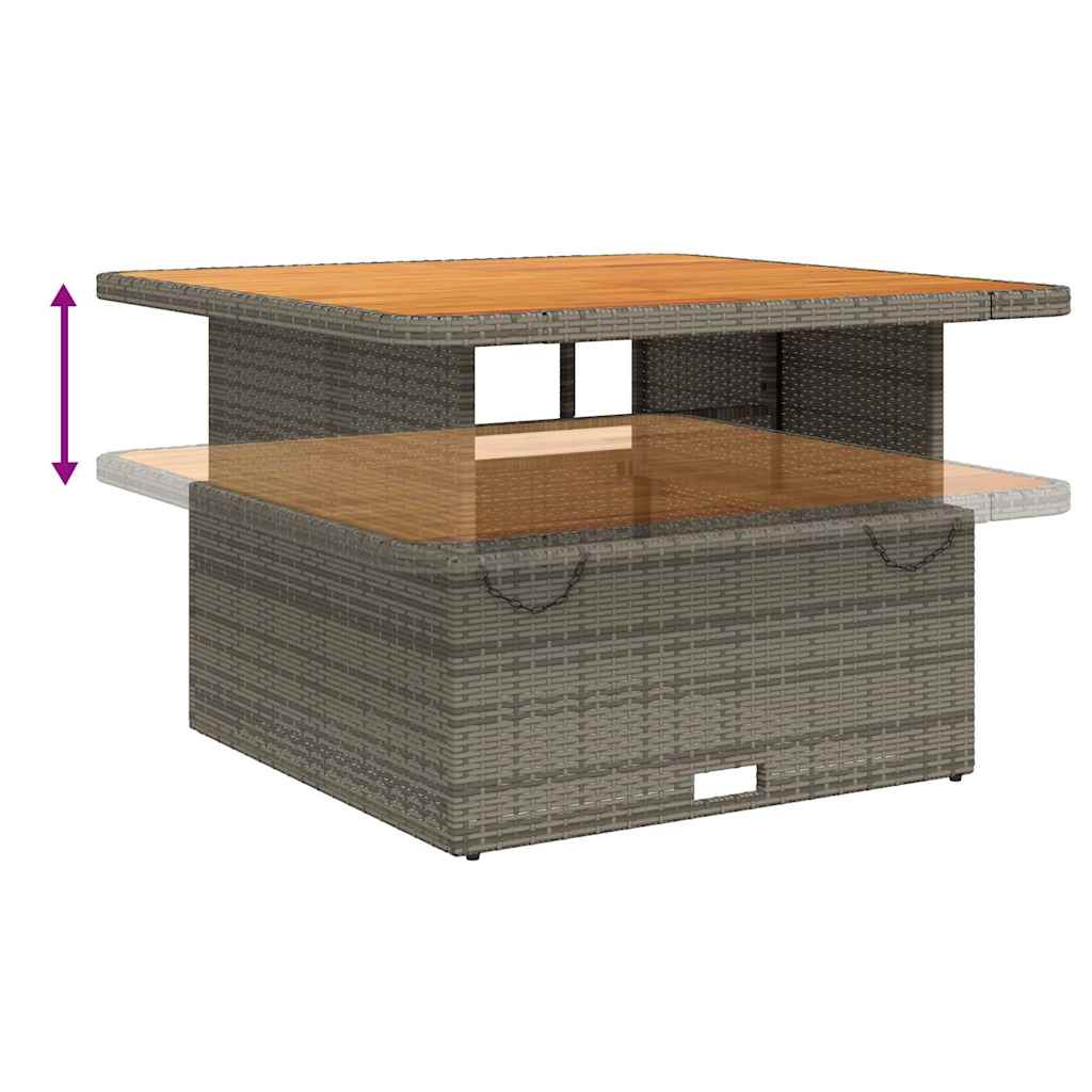 szürke polyrattan és akácfa kerti asztal 110 x 110 x 71 cm