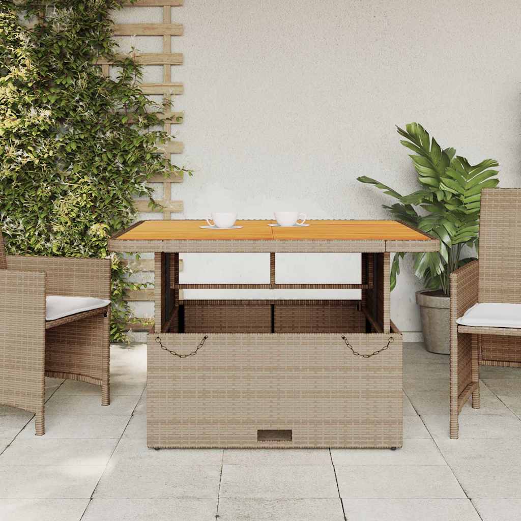 bézs polyrattan és akácfa kerti asztal 110 x 110 x 71 cm