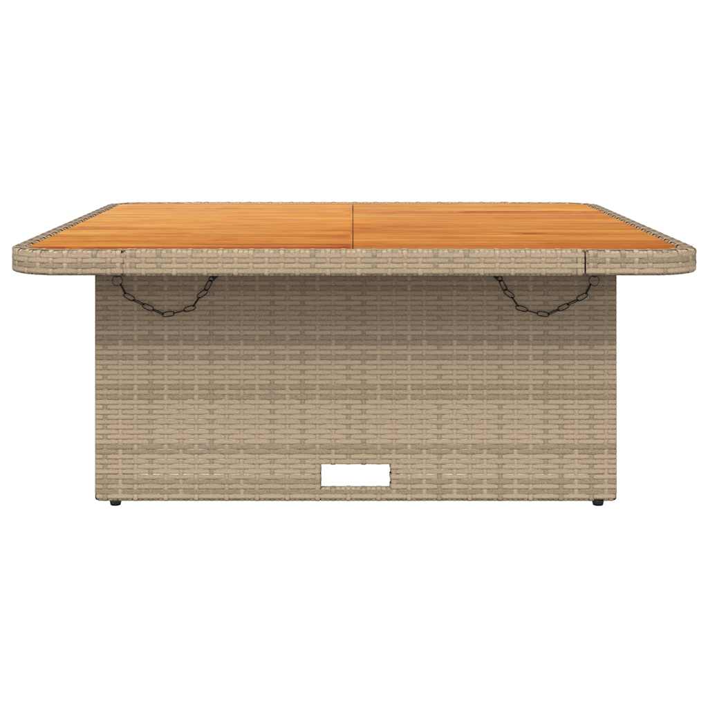 bézs polyrattan és akácfa kerti asztal 110 x 110 x 71 cm
