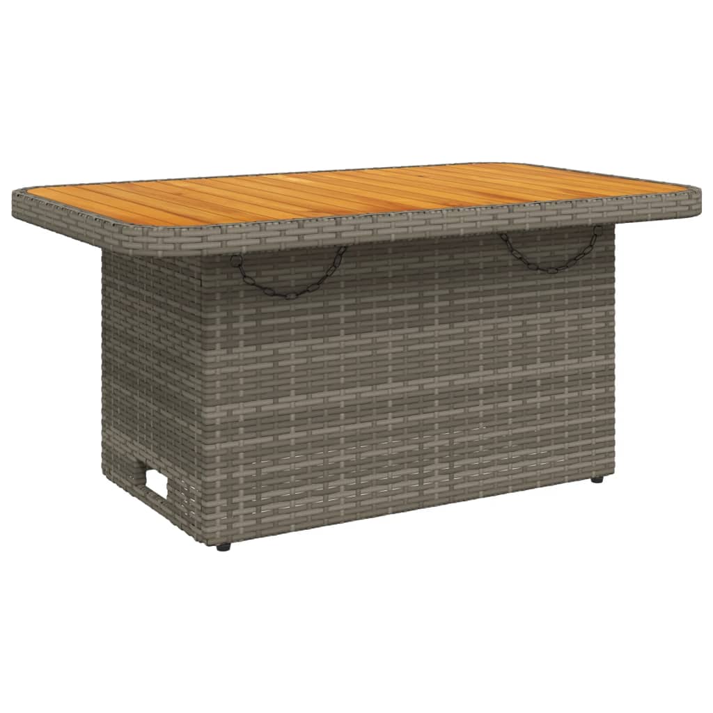 szürke polyrattan és akácfa kerti asztal 90 x 55 x 71 cm