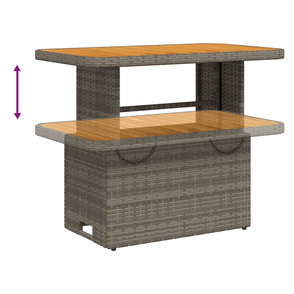 szürke polyrattan és akácfa kerti asztal 90 x 55 x 71 cm