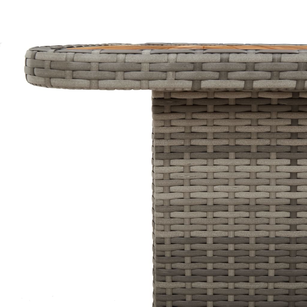 szürke polyrattan és akácfa kerti asztal 90 x 55 x 71 cm