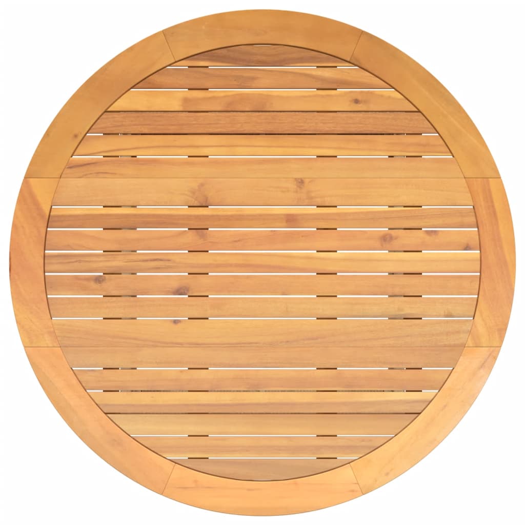 bézs polyrattan kerti asztal akácfa lappal Ø110 x 71 cm