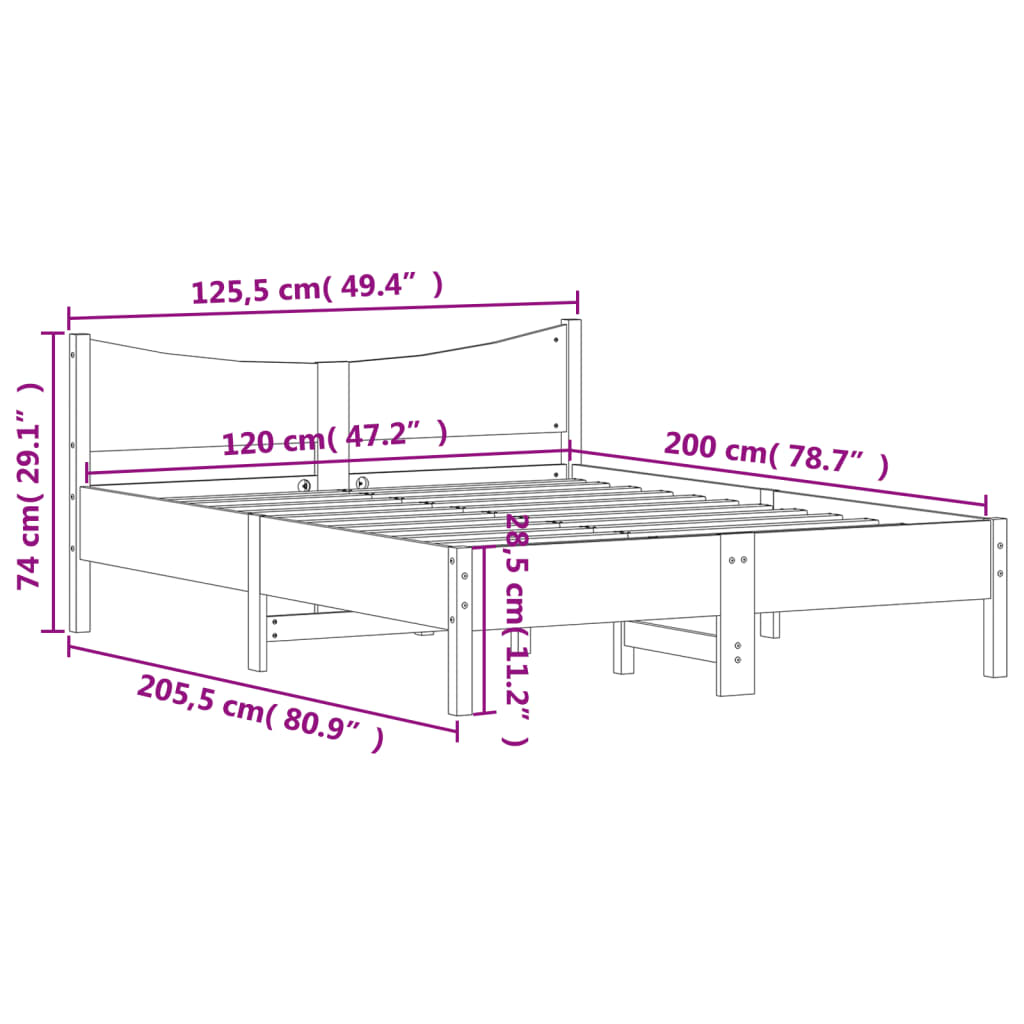 fehér tömör fenyőfa ágy matrac nélkül 120 x 200 cm