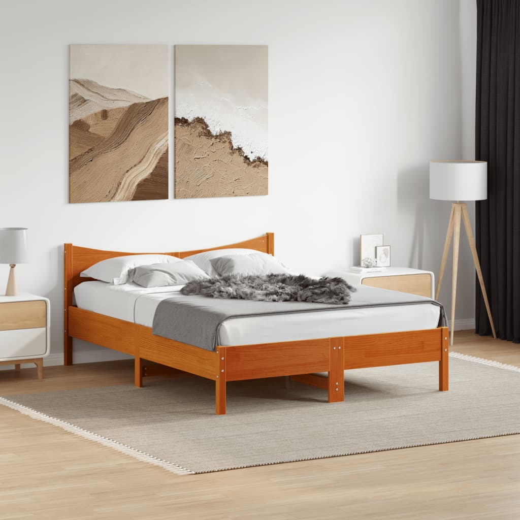 viaszbarna tömör fenyőfa ágy matrac nélkül 140 x 190 cm