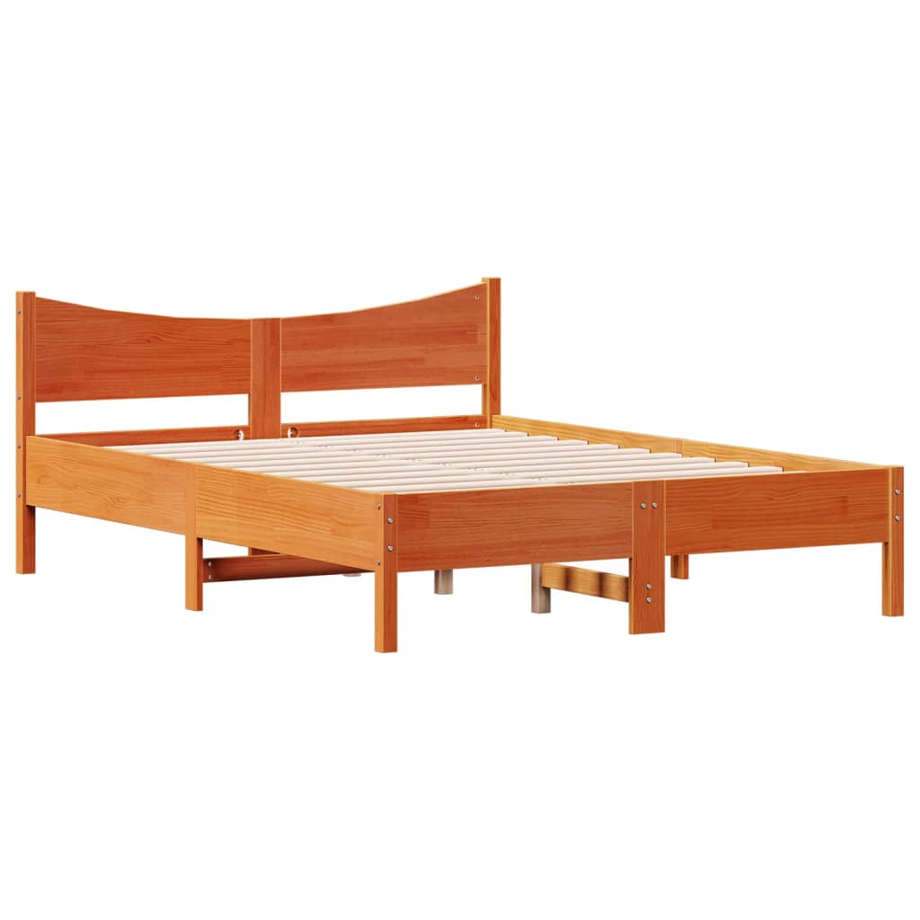 viaszbarna tömör fenyőfa ágy matrac nélkül 135 x 190 cm