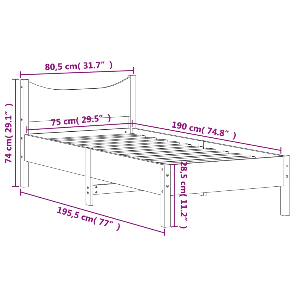 viaszbarna tömör fenyőfa ágy matrac nélkül 75 x 190 cm
