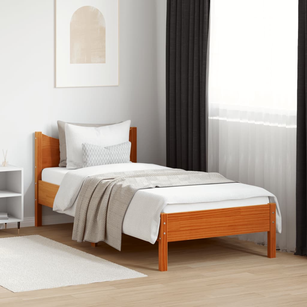 viaszbarna tömör fenyőfa ágy matrac nélkül 75 x 190 cm