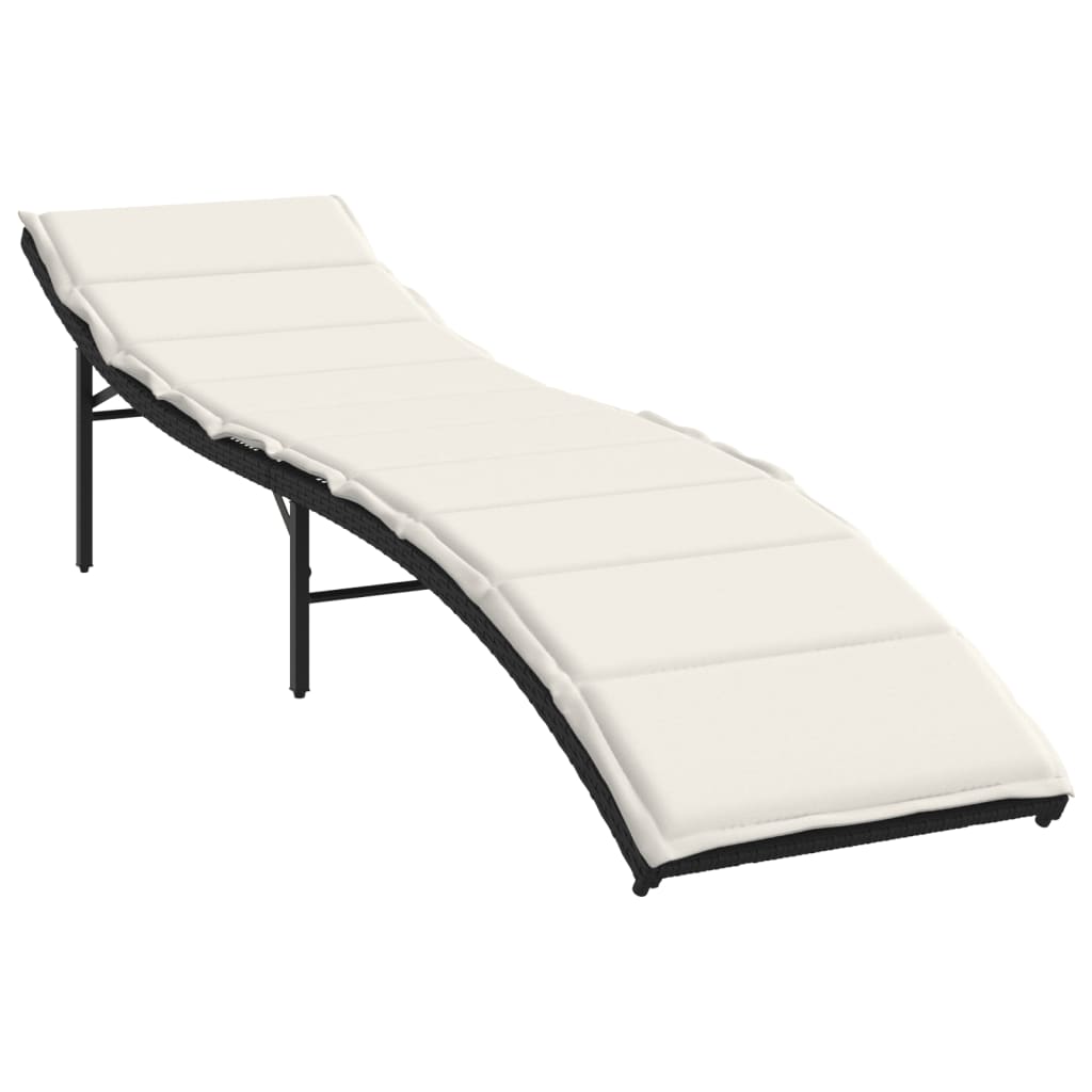 fekete polyrattan napozóágy párnával 55x199x50 cm