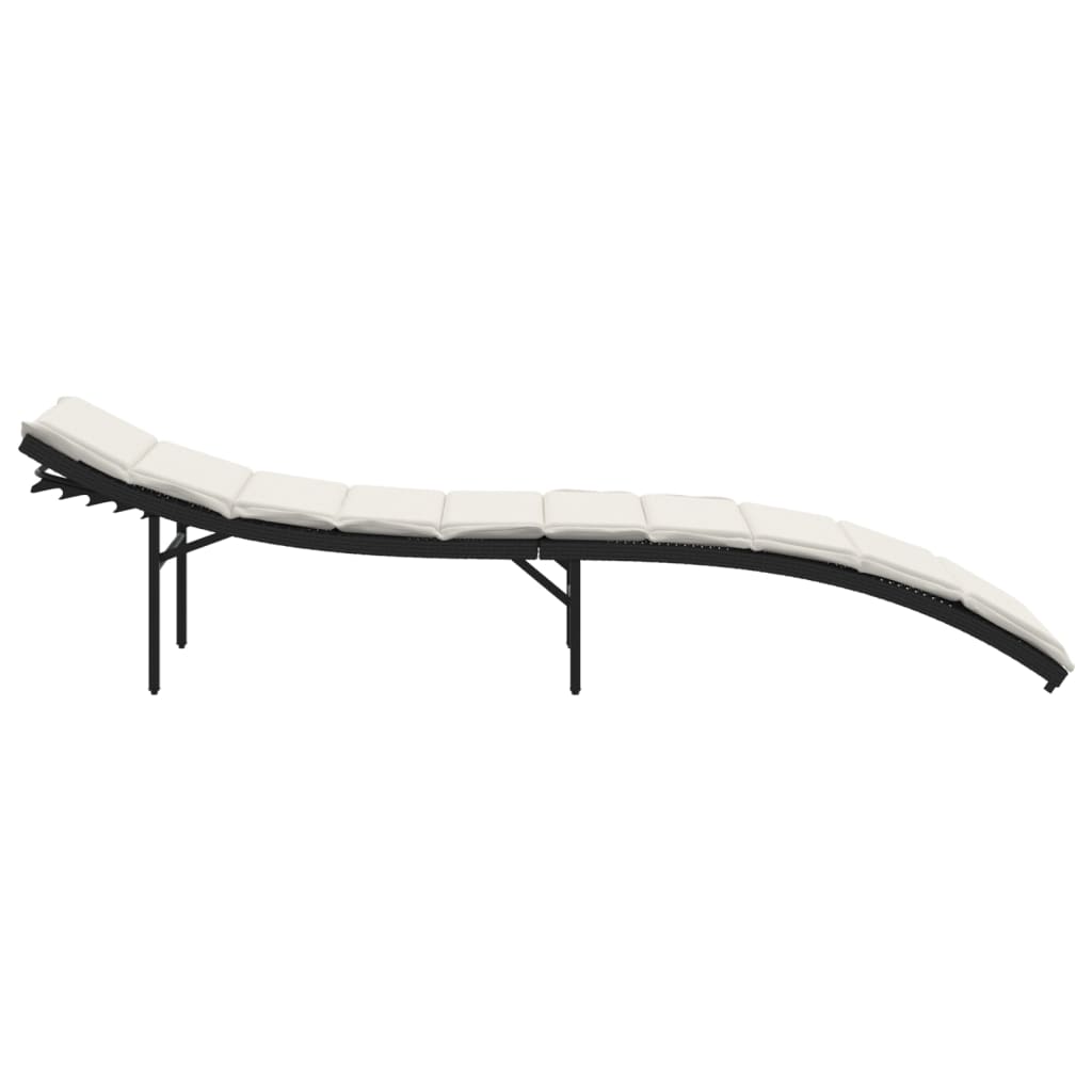 fekete polyrattan napozóágy párnával 55x199x50 cm