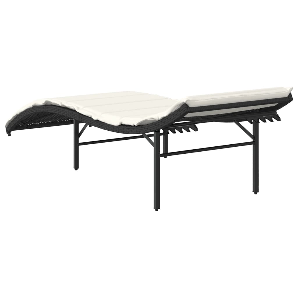 fekete polyrattan napozóágy párnával 55x199x50 cm