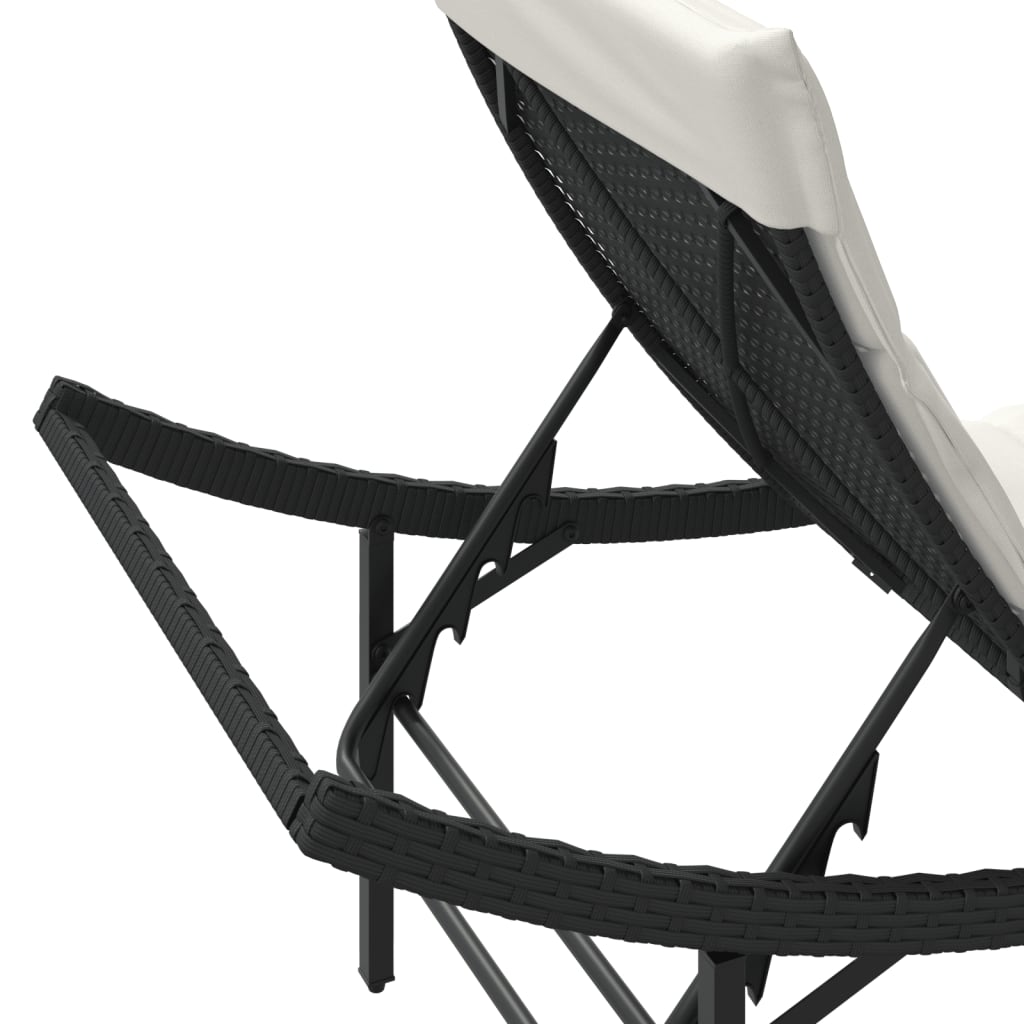 fekete polyrattan napozóágy párnával 55x199x50 cm