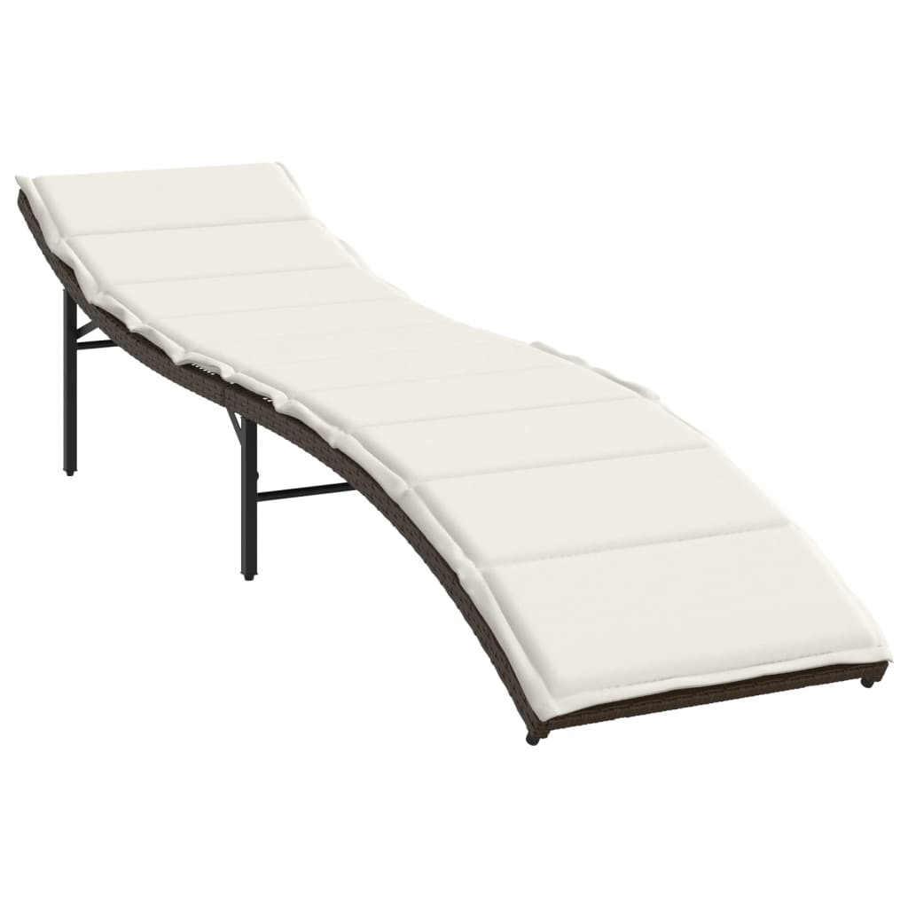 barna polyrattan napozóágy párnával 55x199x50 cm