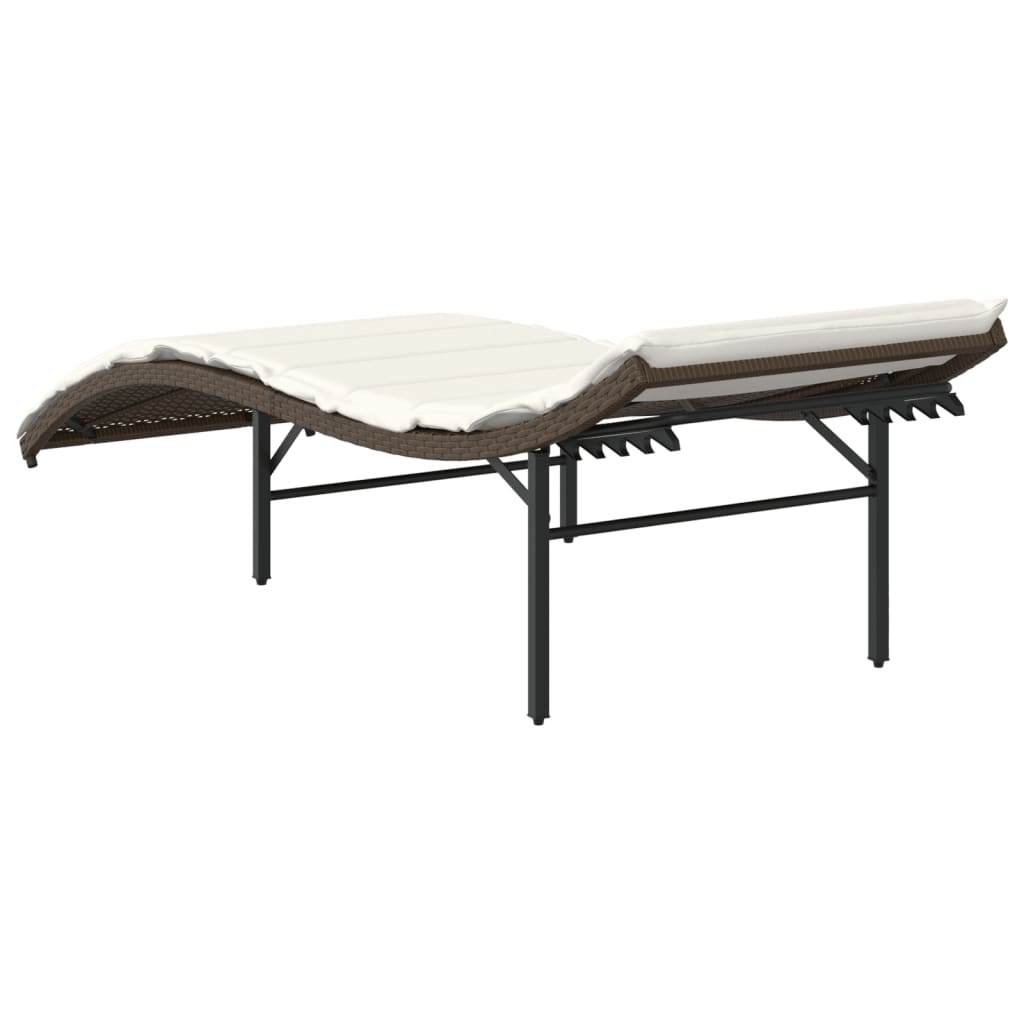barna polyrattan napozóágy párnával 55x199x50 cm