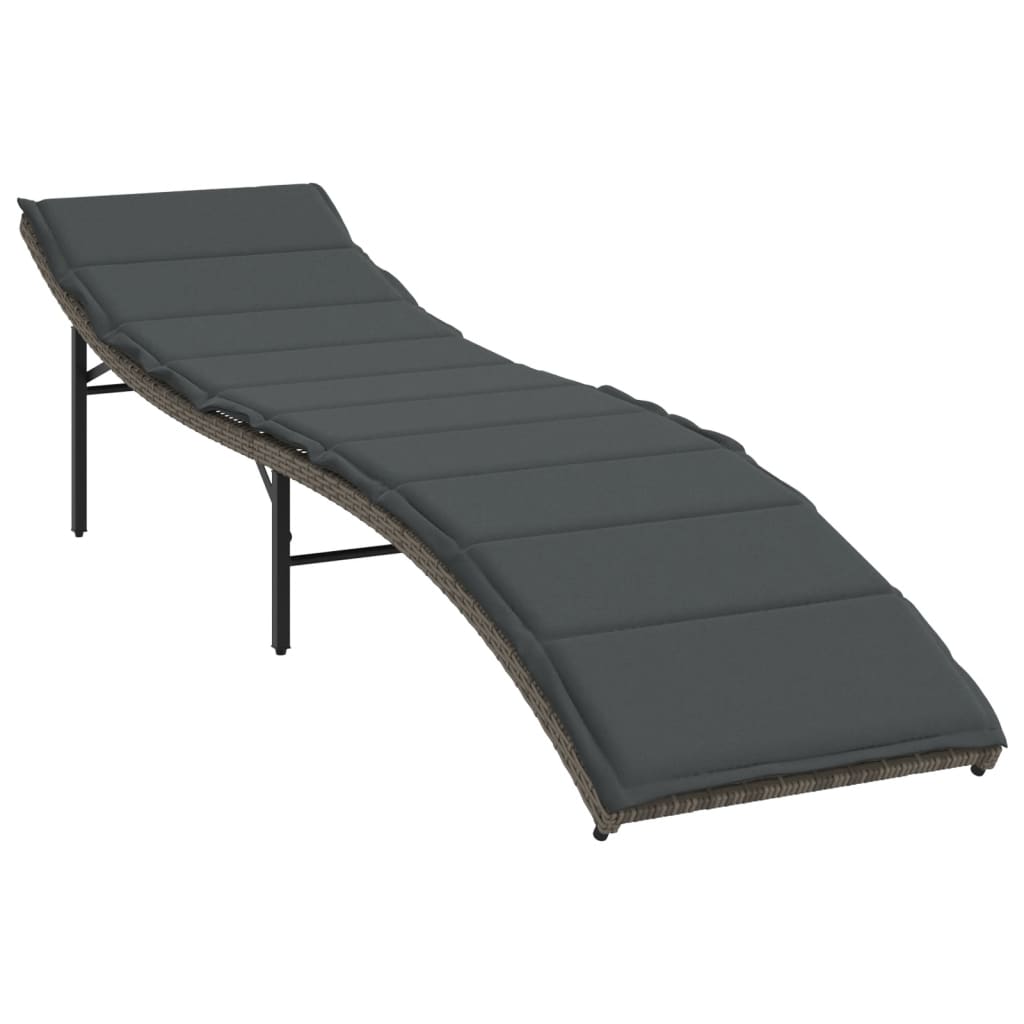 szürke polyrattan napozóágy párnával 55x199x50 cm