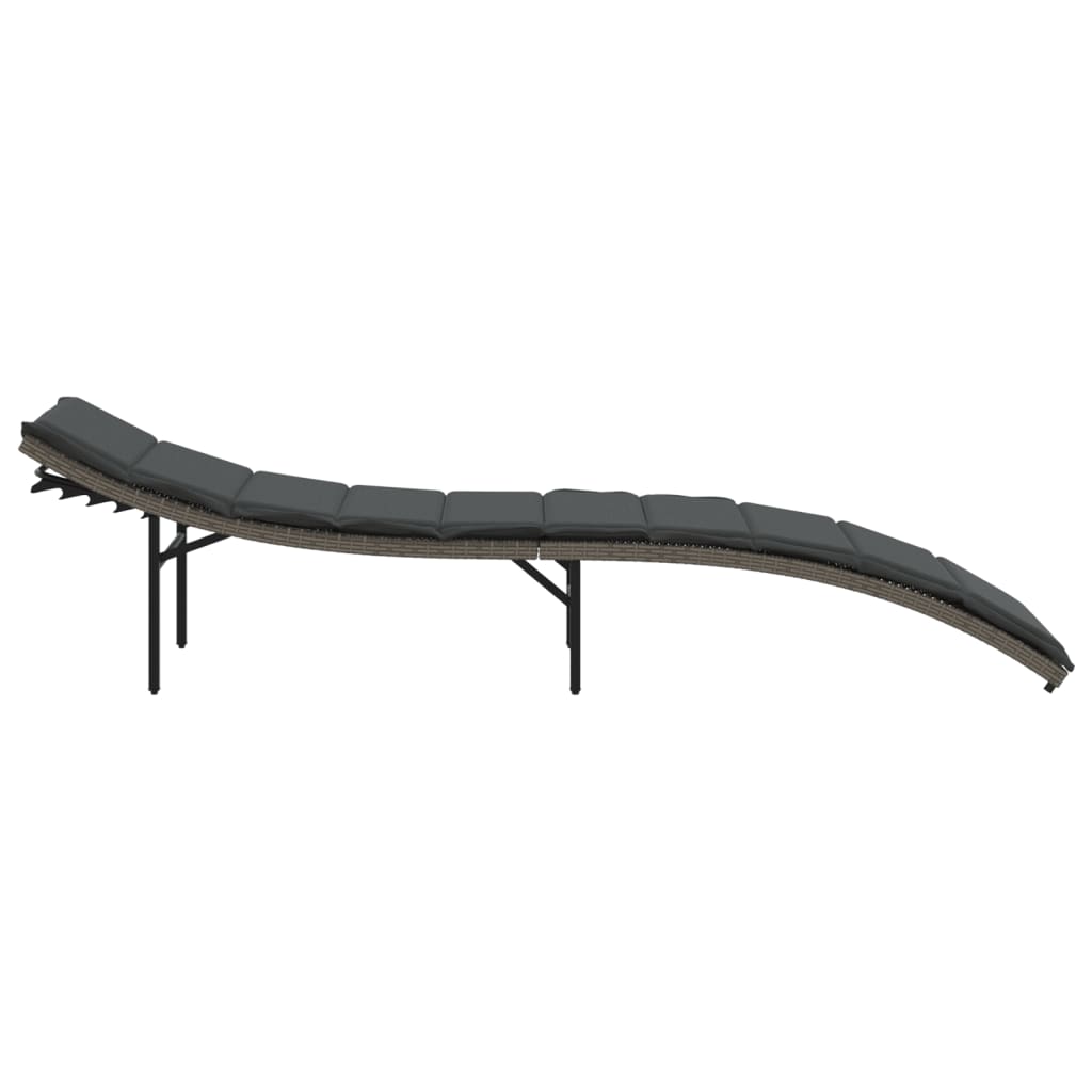 szürke polyrattan napozóágy párnával 55x199x50 cm