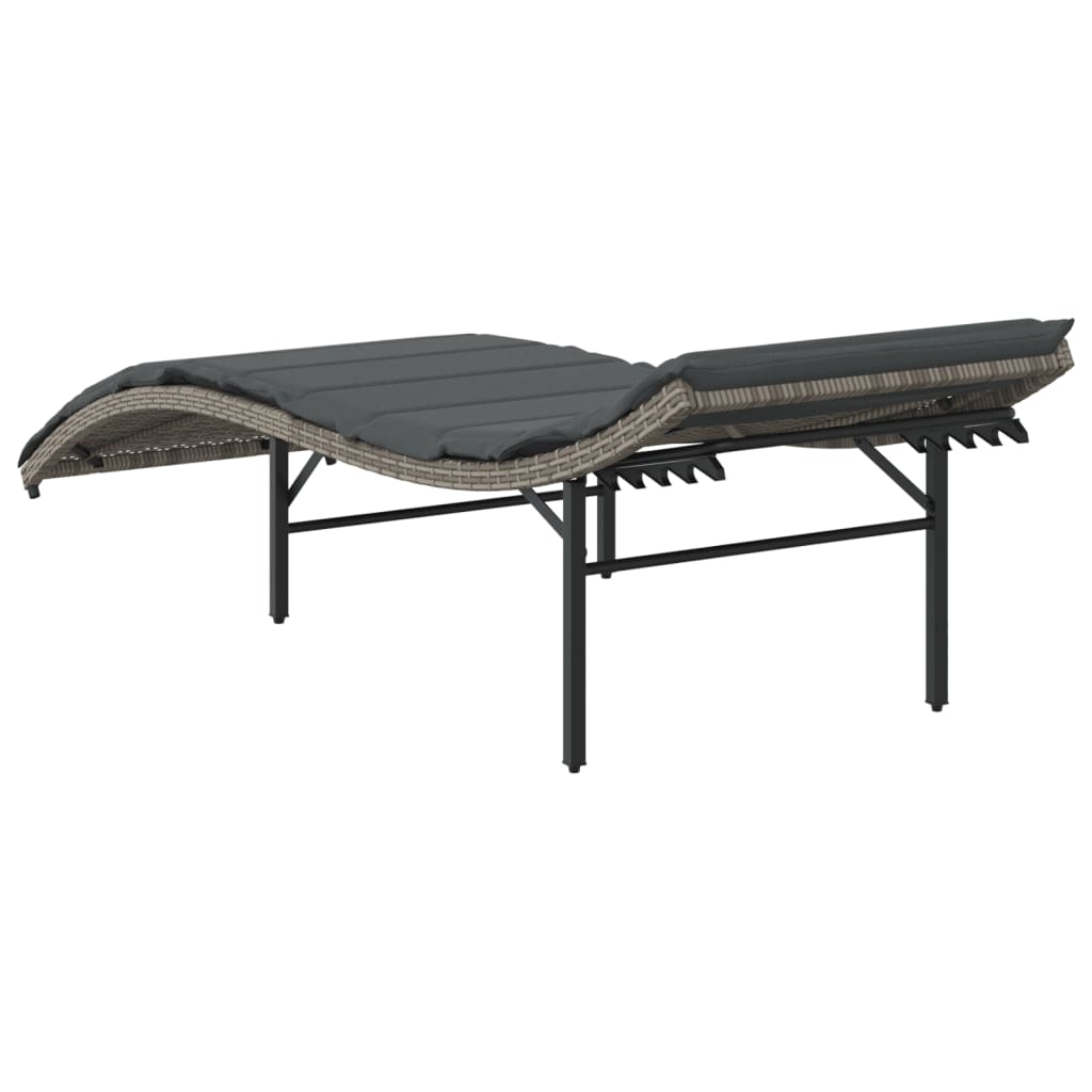 szürke polyrattan napozóágy párnával 55x199x50 cm