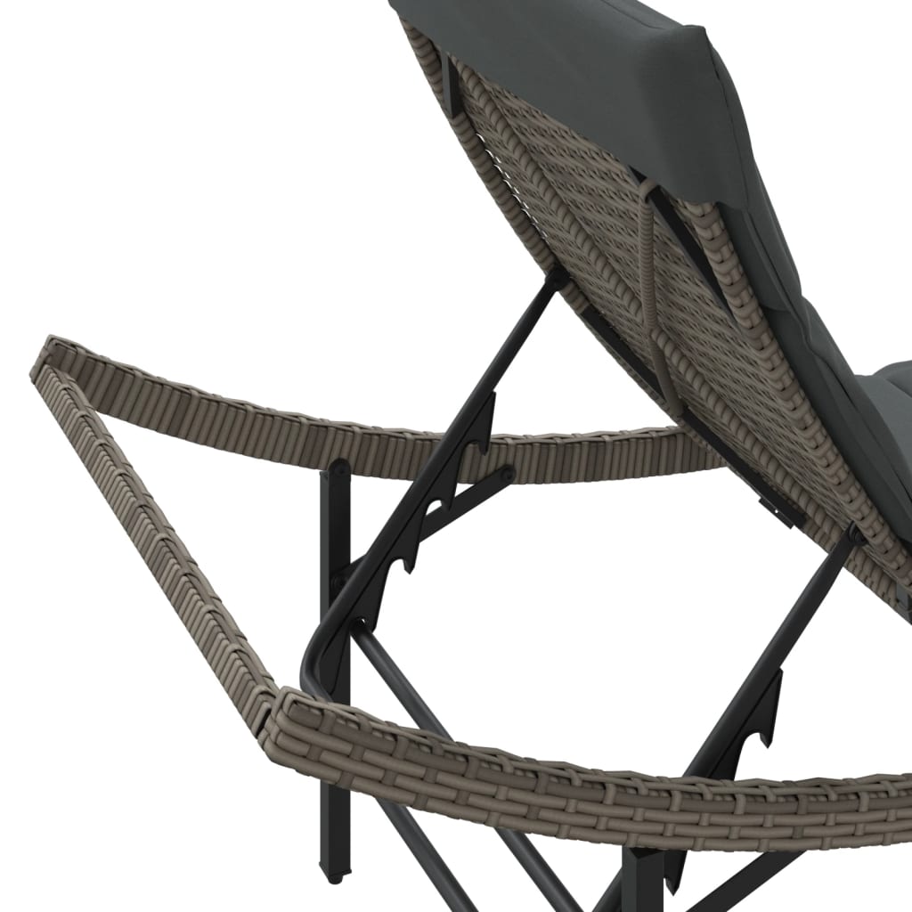 szürke polyrattan napozóágy párnával 55x199x50 cm