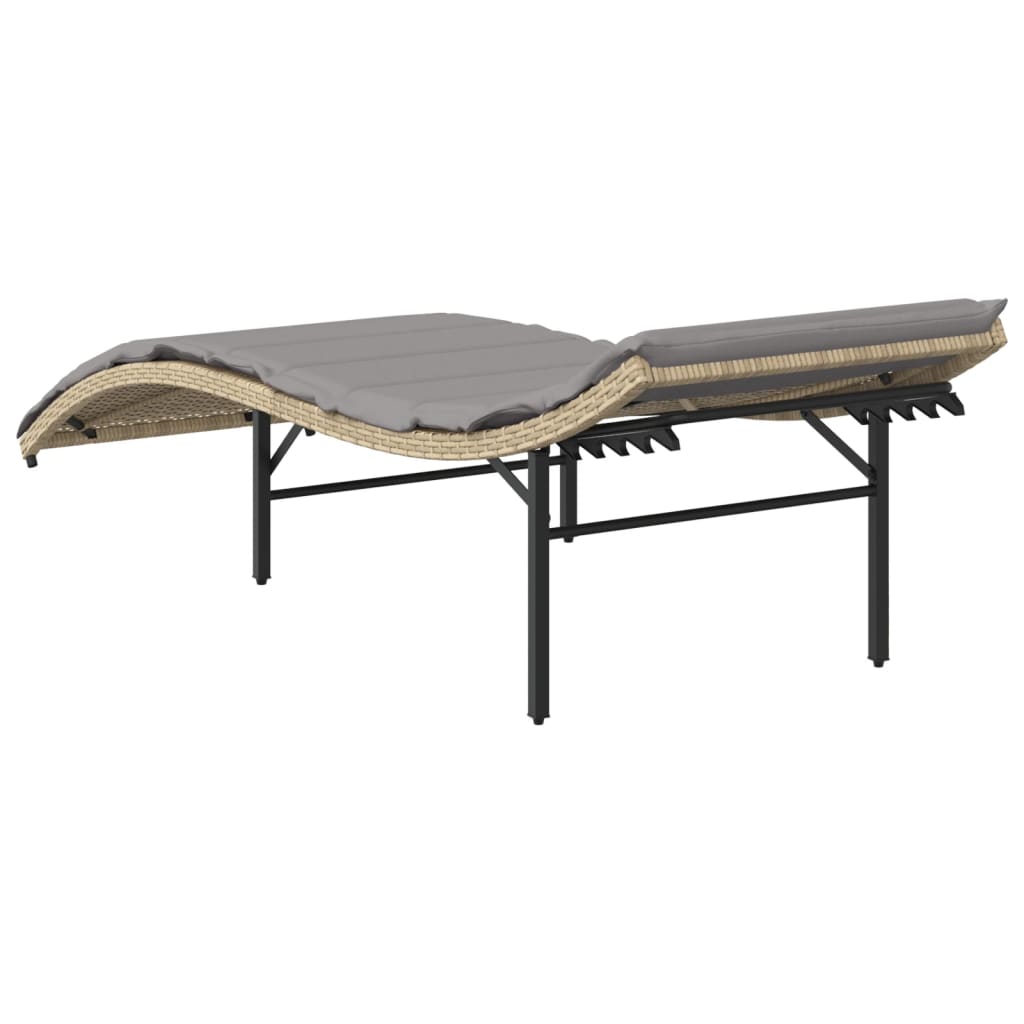 bézs polyrattan napozóágy párnával 55x199x50 cm