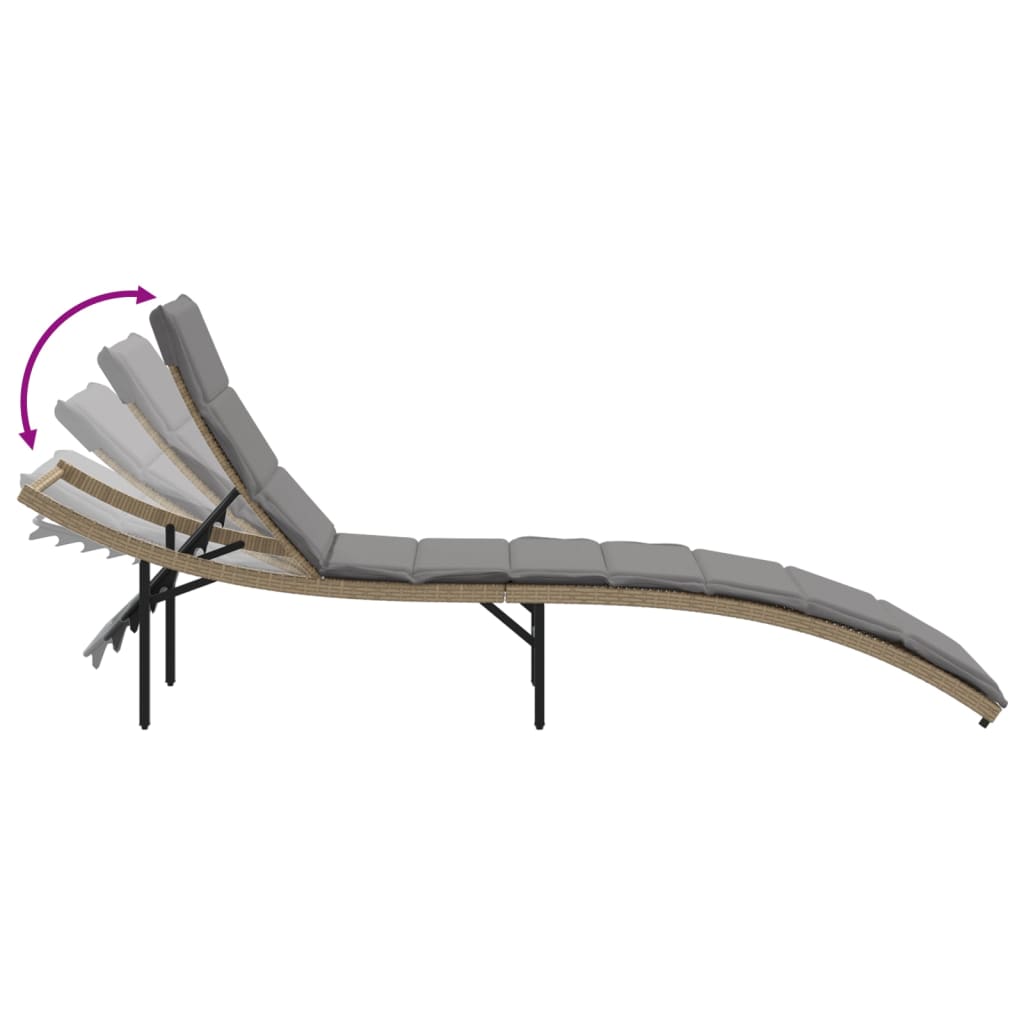 bézs polyrattan napozóágy párnával 55x199x50 cm