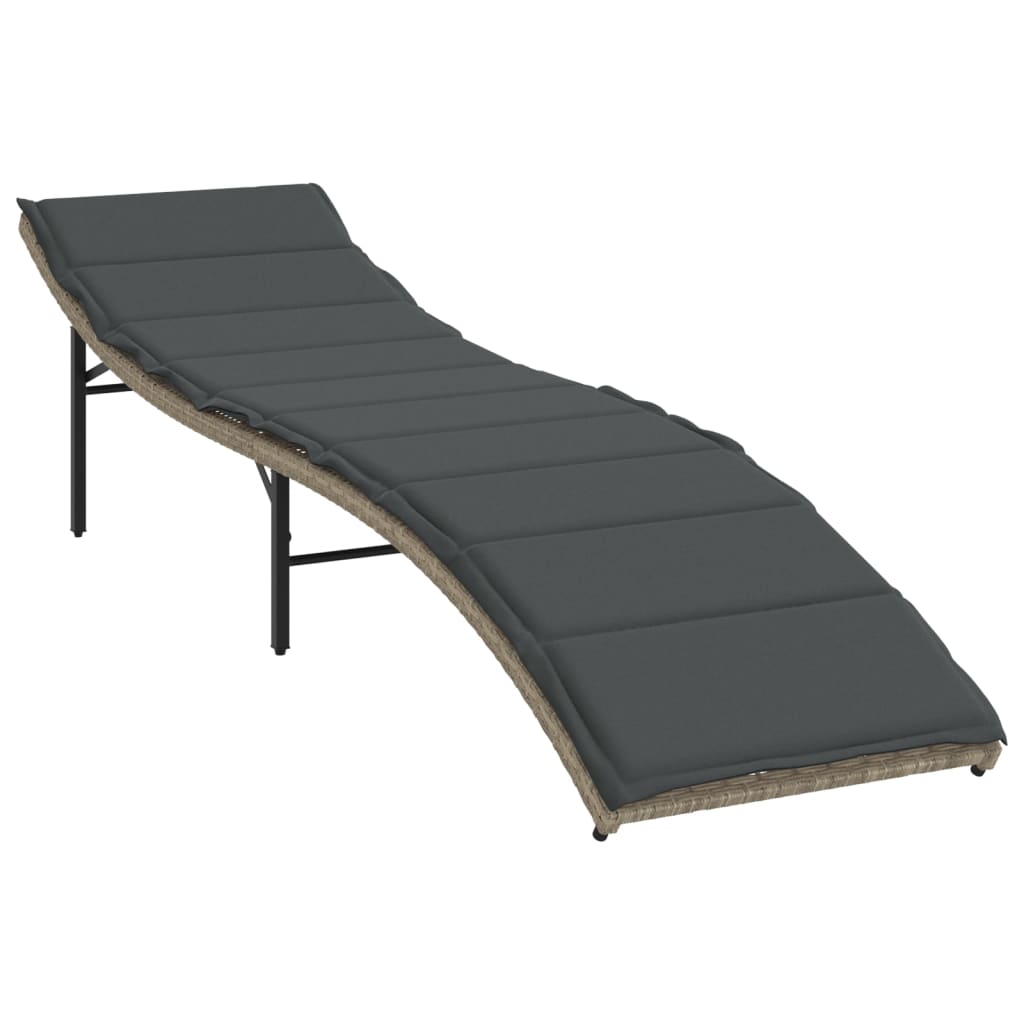 világosszürke polyrattan napozóágy párnával 55x199x50 cm