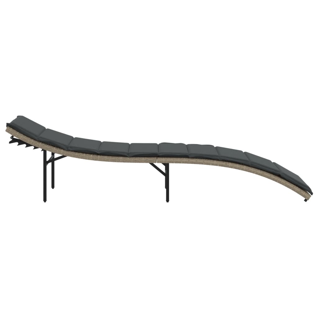 világosszürke polyrattan napozóágy párnával 55x199x50 cm