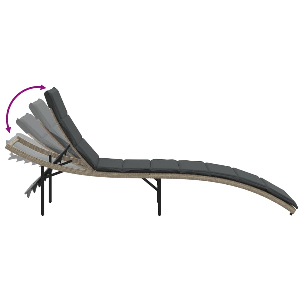 világosszürke polyrattan napozóágy párnával 55x199x50 cm