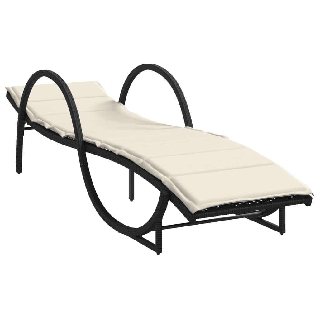 fekete polyrattan napozóágy párnával 60 x 199 x 42 cm