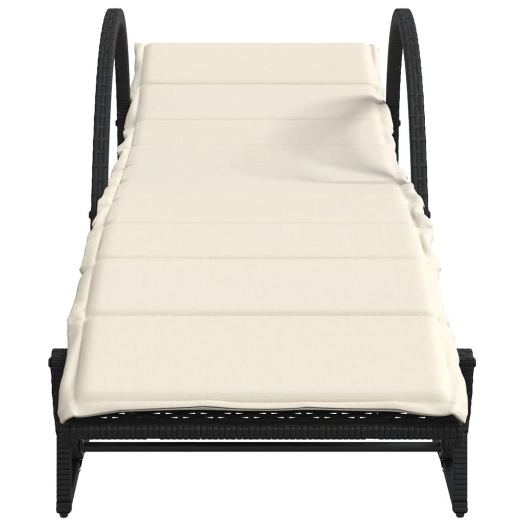 fekete polyrattan napozóágy párnával 60 x 199 x 42 cm