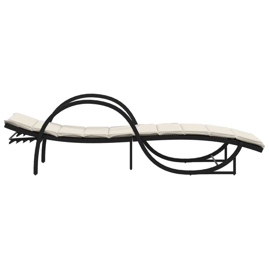 fekete polyrattan napozóágy párnával 60 x 199 x 42 cm
