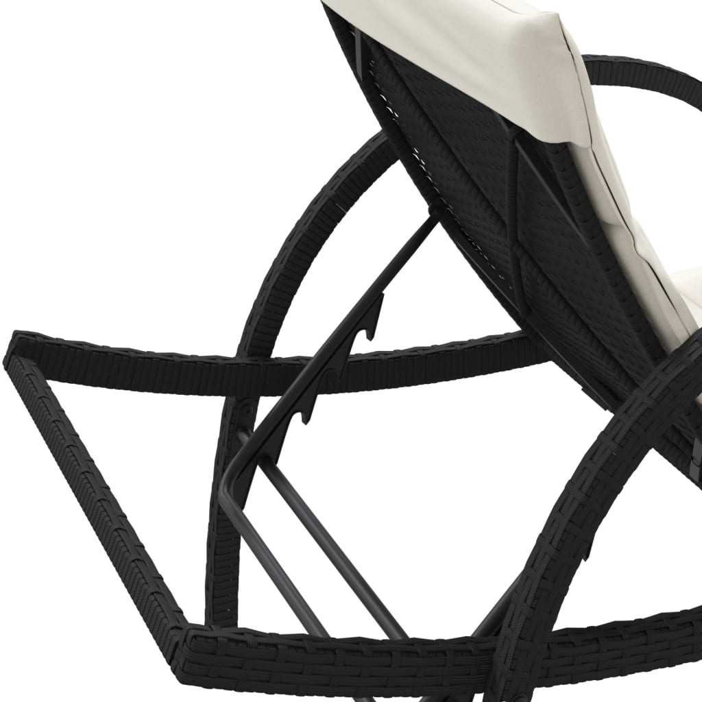 fekete polyrattan napozóágy párnával 60 x 199 x 42 cm