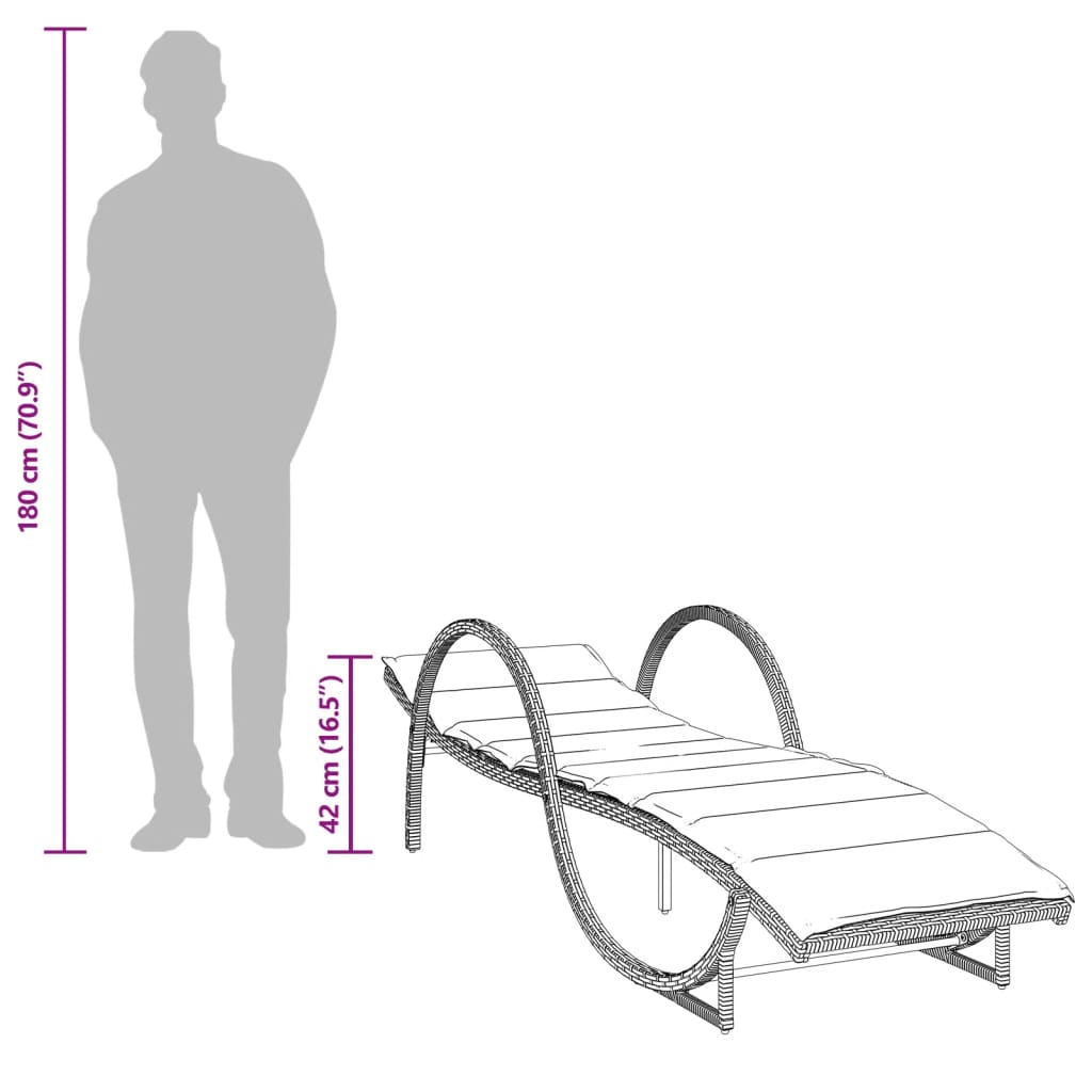 barna polyrattan napozóágy párnával 60 x 199 x 42 cm