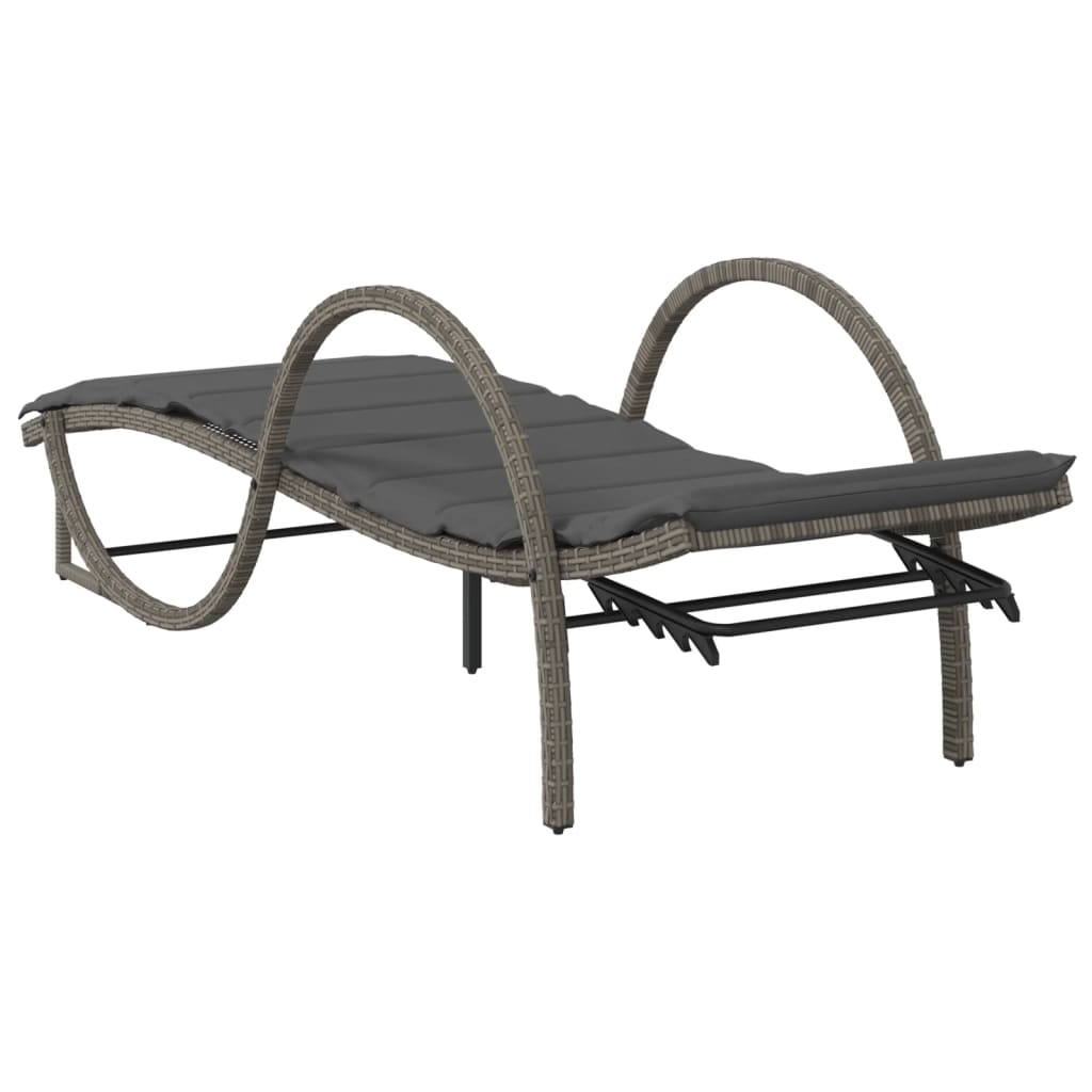 szürke polyrattan napozóágy párnával 60x199x42 cm