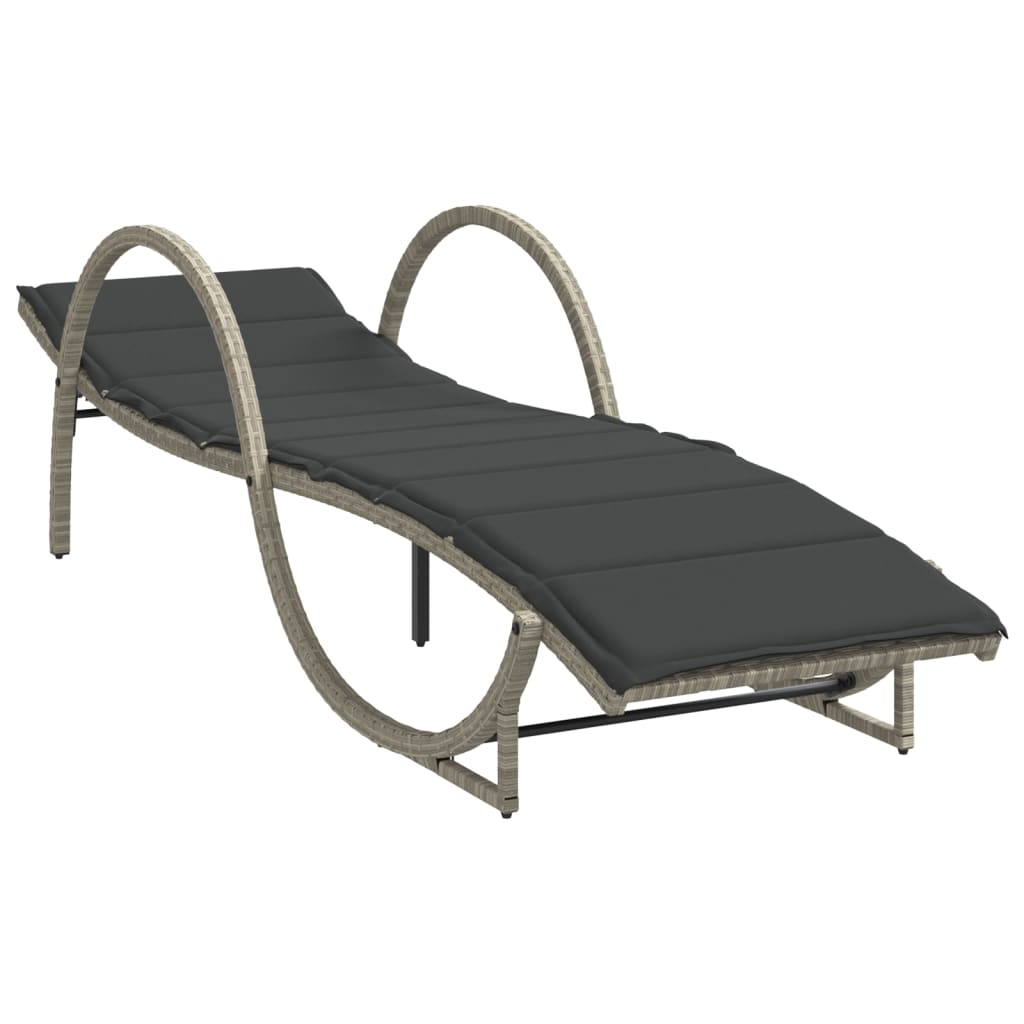 világosszürke polyrattan napozóágy párnával 60x199x42 cm