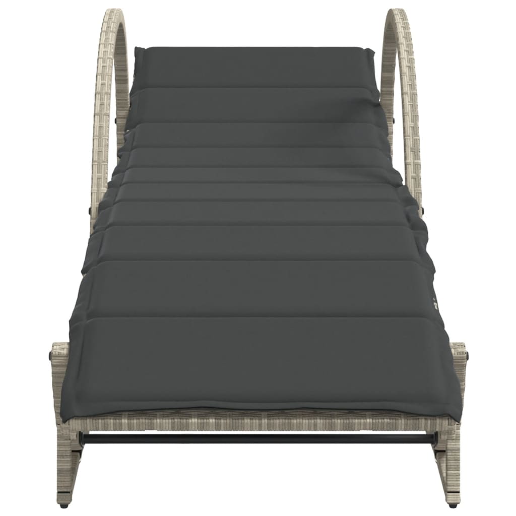 világosszürke polyrattan napozóágy párnával 60x199x42 cm